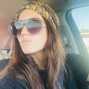 Extra large round frame aviator style red brown ombré lenses sunglasses
